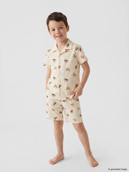 LCW Kids Bej Gömlek Yaka Erkek Çocuk Şortlu Pijama Takımı ürün görseli 1