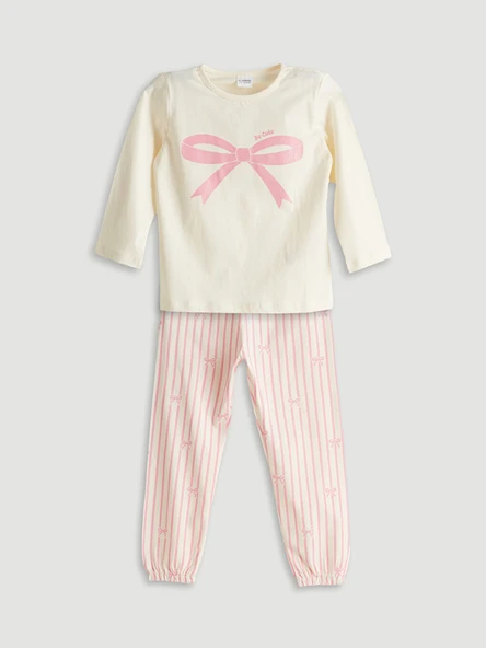 LCW Kids Ekru Kurdele Detaylı Kız Çocuk Pijama Takım ürün görseli 1