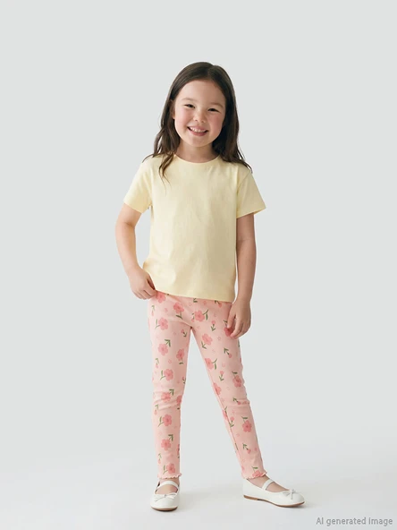 LCW Kids Pembe Çiçekli Kız Çocuk Fitilli Pijama Tayt ürün görseli 1
