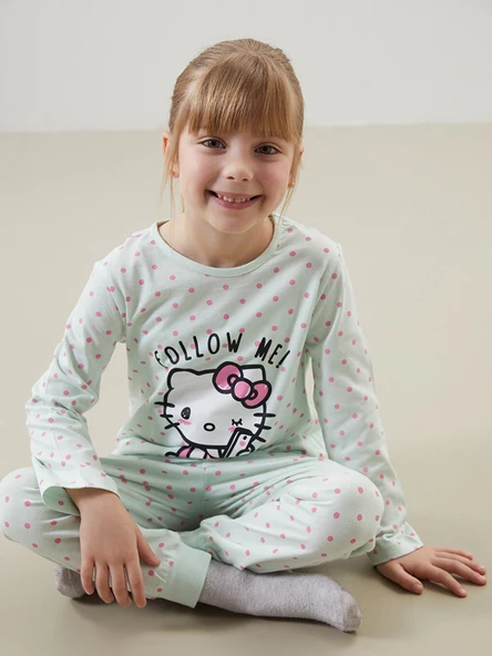 LCW Kids Turkuaz Hello Kitty Baskılı Kız Çocuk Pijama Takım ürün görseli 1