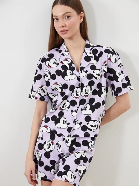 LCW Young Lila Mickey Mouse Baskılı Kadın Şortlu Pijama Takımı ürün görseli 1