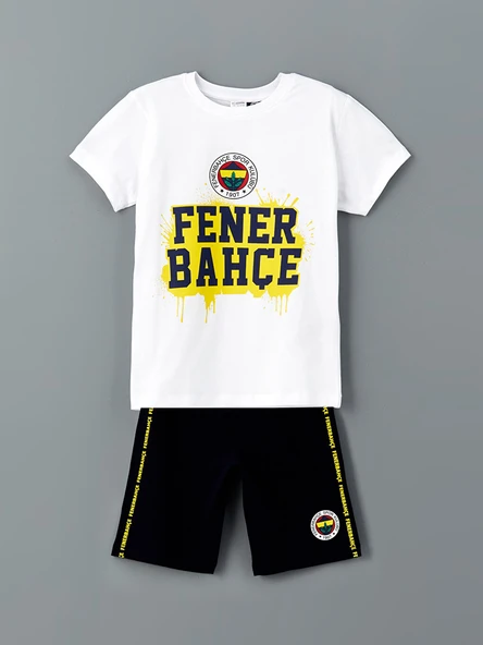 LCW Kids Beyaz Bisiklet Yaka Fenerbahçe Baskılı Erkek Çocuk Şortlu Pijama Takımı ürün görseli 1