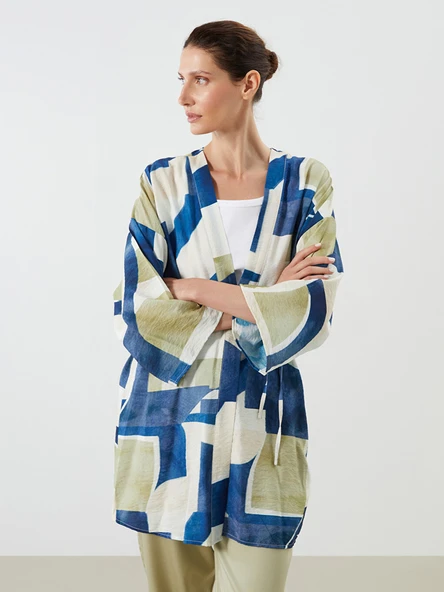 LCWAIKIKI Classic Yeşil Şal Yaka Desenli Oversize Kadın Kimono ürün görseli 1