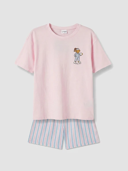 LCW Kids Pembe Baskılı Kız Çocuk Şortlu Pijama Takımı ürün görseli 1