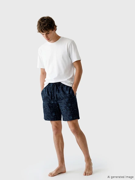 LC WAIKIKI Lacivert Slim Fit Baskılı Erkek Pijama Alt Şort ürün görseli 1