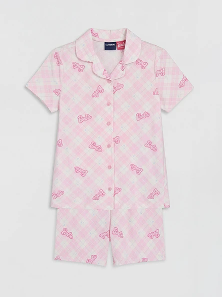LCW Kids Pembe Barbie Baskılı Kız Çocuk Şortlu Pijama Takımı ürün görseli 1