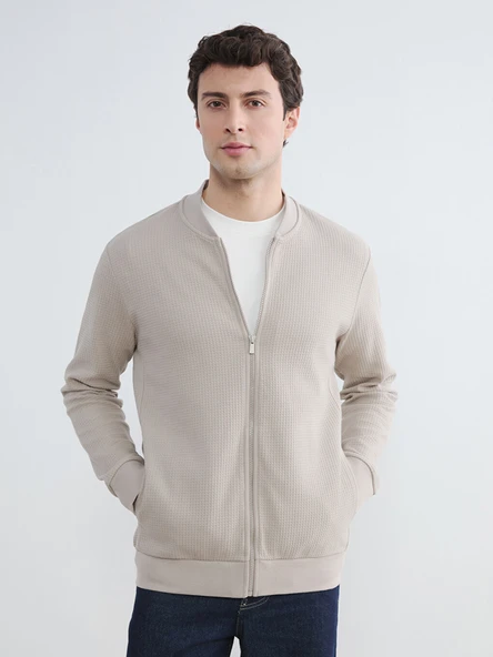 LC WAIKIKI Bej Kolej Yaka Erkek Fermuarlı Sweatshirt ürün görseli 1