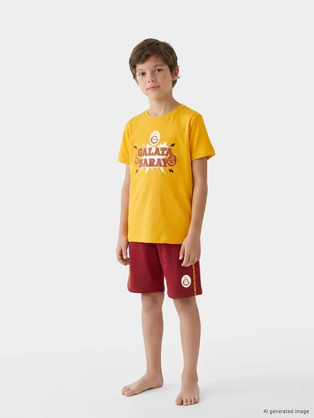 LCW Kids Turuncu Galatasaray Baskılı Erkek Çocuk Şortlu Pijama Takımı ürün görseli 1