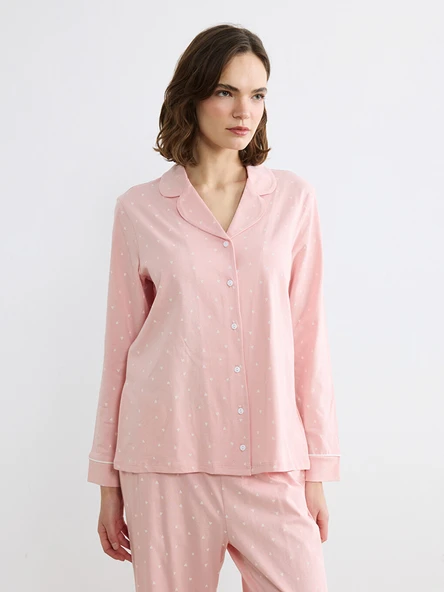 LCW DREAM Pembe Gömlek Yaka Kalp Baskılı Kadın Pijama Takımı ürün görseli 1