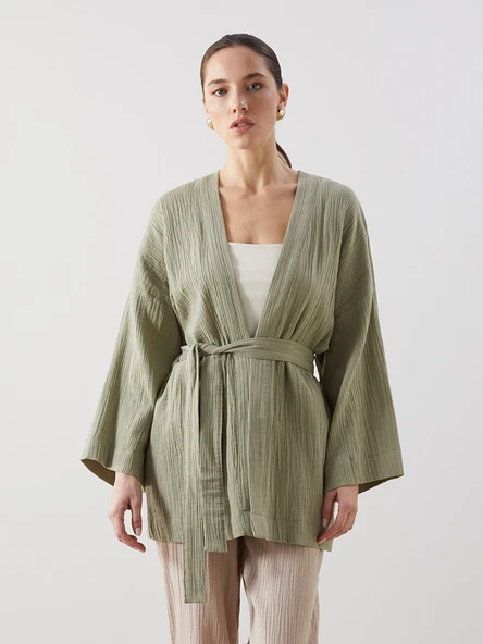 LCWAIKIKI Classic Haki Şal Yaka Kadın Kimono ürün görseli 1