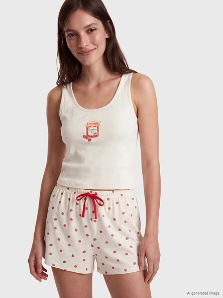 LCW DREAM Ekru Çilek Desenli Kadın Şort Pijama Altı ürün görseli 1