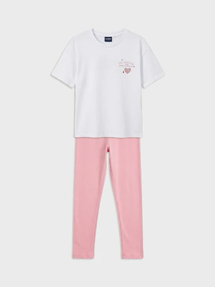 LC WAIKIKI Pembe Baskılı Kız Çocuk Pijama Takımı ürün görseli 1