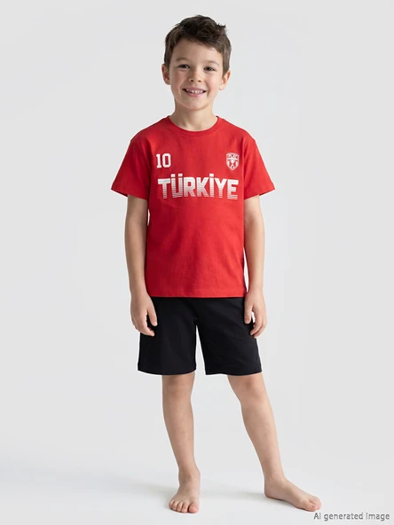 LCW Kids Kırmızı Türkiye Baskılı Erkek Çocuk Şortlu Pijama Takımı ürün görseli 1