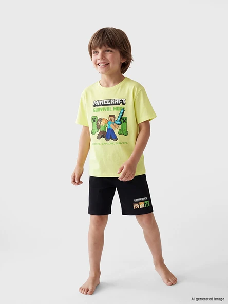 LCW Kids Yeşil Minecraft Baskılı Erkek Çocuk Şortlu Pijama Takımı ürün görseli 1