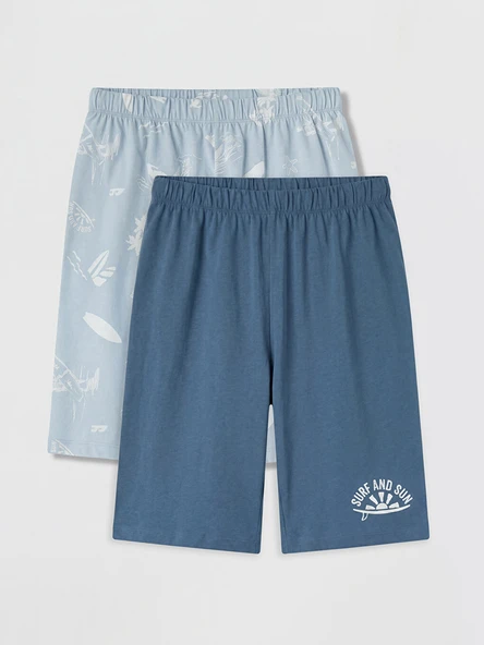 LCW Kids Mavi Baskılı Erkek Çocuk Pijama Şort 2'li ürün görseli 1
