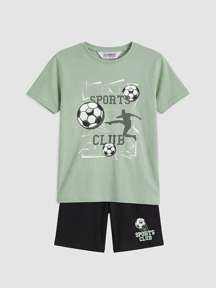 LCW Kids Yeşil Baskılı Erkek Çocuk Şortlu Pijama Takımı ürün görseli 1