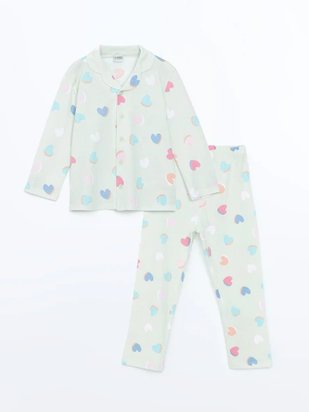 LCW Kids Yeşil Gömlek Yaka Kız Çocuk Pijama Takımı ürün görseli 1