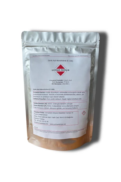Uzman Kimya Sitrik Asit Monohidrat / Limon Tuzu – 1 Kg Doypack – Doğal Kireç Çözücü / Citric Acid Monohydrate ürün görseli 1