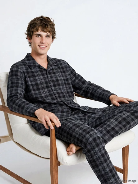 LC WAIKIKI Siyah Standart Kalıp Ekose Erkek Pijama Takımı ürün görseli 1