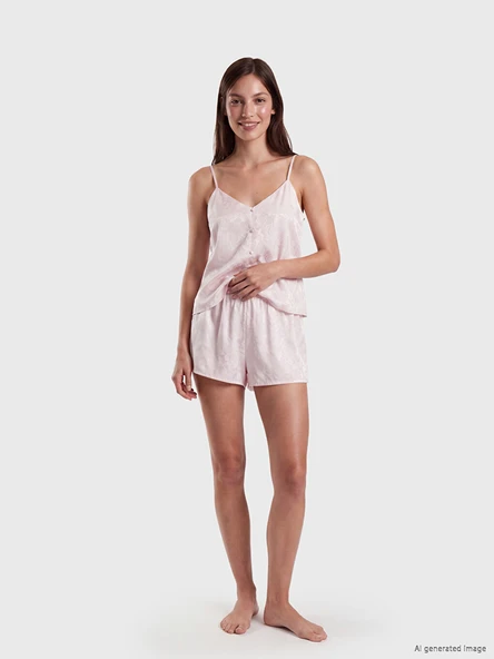 LCW DREAM Pembe İp Askılı Saten Kadın Şortlu Pijama Takımı ürün görseli 1