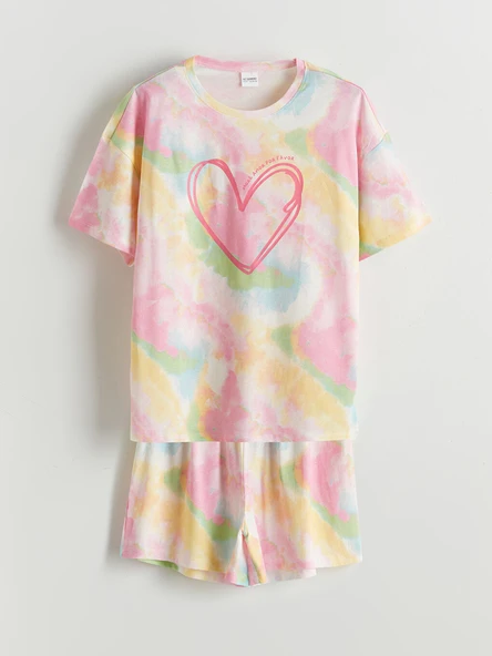 LCW Kids Pembe Bisiklet Yaka Kız Çocuk Şortlu Pijama Takımı ürün görseli 1