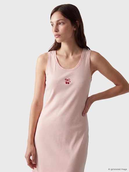 LCW DREAM Pembe Bisiklet Yaka Baskılı Kadın Gecelik ürün görseli 1