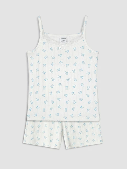 LCW Kids Ekru İp Askılı Kız Çocuk Şortlu Pijama Takımı ürün görseli 1