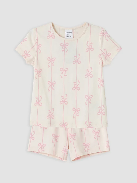 LCW Kids Pembe Fiyonk Desenli Kız Çocuk Şortlu Pijama Takımı ürün görseli 1