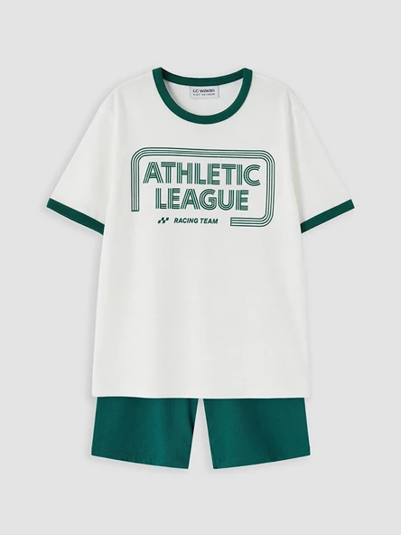LCW Kids Ekru Bisiklet Yaka Erkek Çocuk Şortlu Pijama Takımı ürün görseli 1