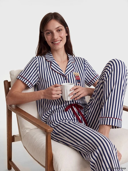 LCW DREAM Lacivert Ayı Teddy Baskılı Kadın Pijama Takım ürün görseli 1
