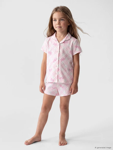 LCW Kids Pembe Barbie Baskılı Kız Çocuk Şortlu Pijama Takımı ürün görseli 1