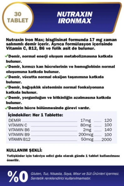 Nutraxin Iron Max 17 mg 30 Tablet - Resim 3