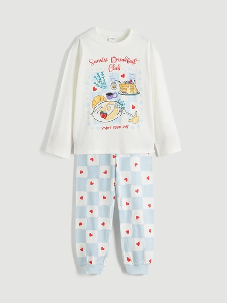 LCW Kids Ekru Bisiklet Yaka Kız Çocuk Pijama Takımı ürün görseli 1
