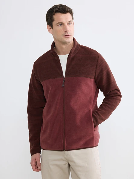 LCWAIKIKI Basic Bordo Dik Yaka Polar Erkek Fermuarlı Sweatshirt ürün görseli 1