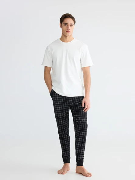 LC WAIKIKI Siyah Standart Kalıp Ekose Desenli Erkek Pijama Alt ürün görseli 1