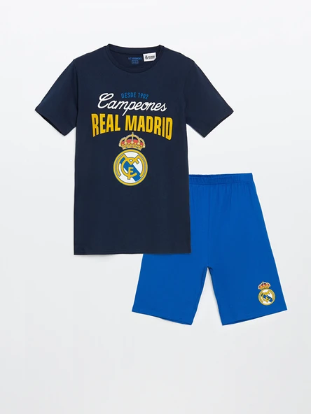 LCW Kids Lacivert Bisiklet Yaka Real Madrid Baskılı Erkek Çocuk Şortlu Pijama Takımı ürün görseli 1