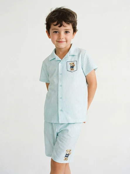 LCW Kids Mavi Ayı Teddy Baskılı Erkek Çocuk Şortlu Pijama Takımı ürün görseli 1