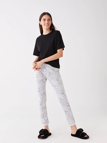 LCW DREAM Gri Beli Lastikli Desenli Kadın Jogger Pijama Altı ürün görseli 1