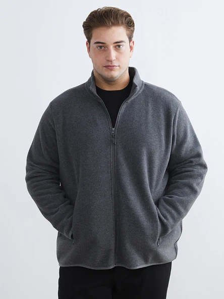 LCWAIKIKI Classic Gri Standart Kalıp Dik Yaka Polar Erkek Fermuarlı Sweatshirt ürün görseli 1