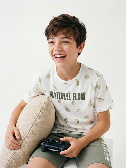 LCW Kids Beyaz Baskılı Erkek Çocuk Şortlu Pijama Takımı ürün görseli 1