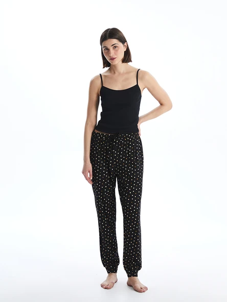 LCW DREAM Siyah Beli Lastikli Puantiyeli Kadın Jogger Pijama Alt ürün görseli 1