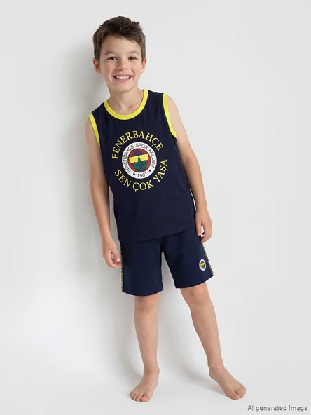 LCW Kids Lacivert Fenerbahçe Baskılı Erkek Çocuk Şortlu Pijama Takımı ürün görseli 1