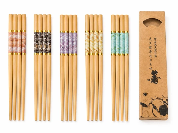 Valkyrie 10 Çift Mermer Desenli Bambu Yemek Çubuğu Seti 20 Adet Kaymaz Uçlu Kutulu Chopstick ürün görseli 1
