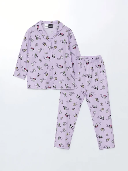 LCW Kids Lila Gömlek Yaka Minnie Mouse Baskılı Kız Çocuk Pijama Takım ürün görseli 1