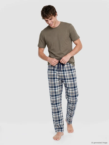 LC WAIKIKI Kahverengi Regular Fit Ekose Erkek Pijama Takımı ürün görseli 1