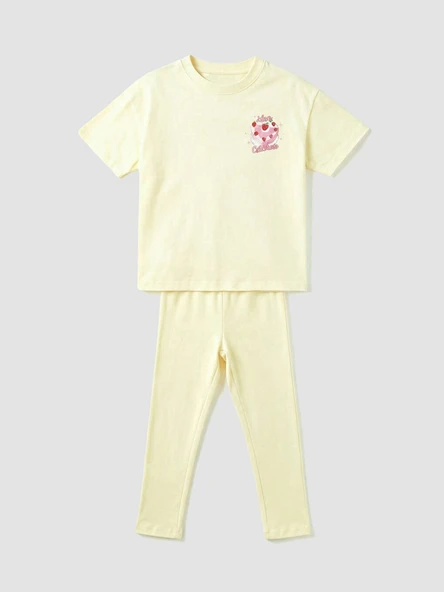 LC WAIKIKI Sarı Baskılı Kısa Kollu Kız Çocuk Pijama Takım ürün görseli 1