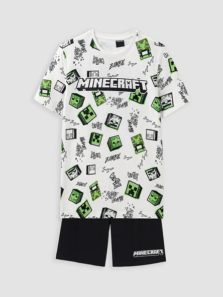 LCW Kids Ekru Minecraft Baskılı Erkek Çocuk Şortlu Pijama Takımı ürün görseli 1