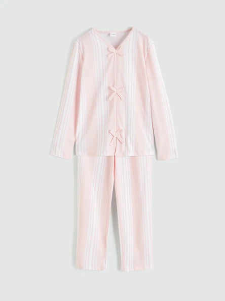 LCW Kids Beyaz V Yaka Kız Çocuk Pijama Takım ürün görseli 1