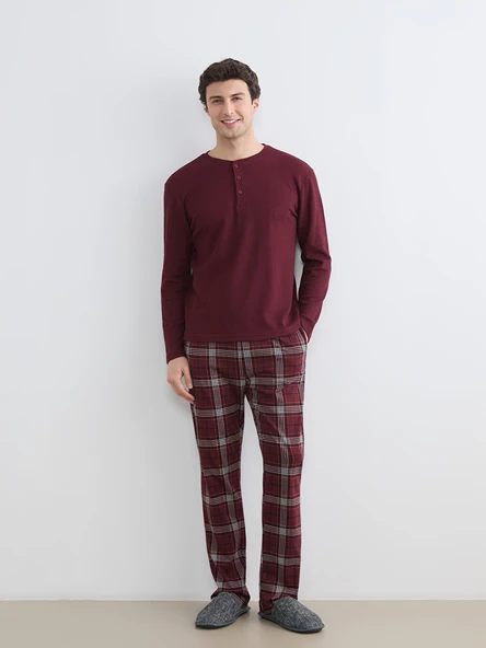 LC WAIKIKI Bordo Standart Kalıp Erkek Pijama Takım ürün görseli 1