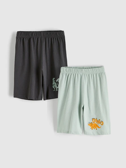 LCW Kids Yeşil Dinozor Baskılı Erkek Çocuk Pijama Şort 2'li ürün görseli 1